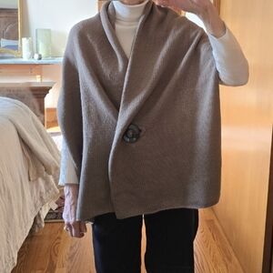 Beige Knit Shawl Scarf with Button